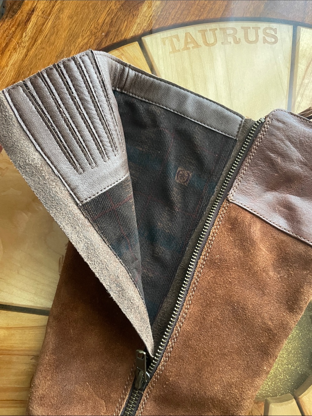 Born Alize Wide Calf Knee High Double Zip Brown Leather Suede Western Riding - Picture 7 of 11